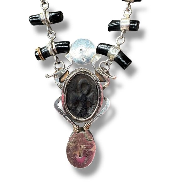 Hemerson Brown Navajo Sterling Scarab Necklace 14k Turquoise Labradorite 18in - Picture 9 of 14